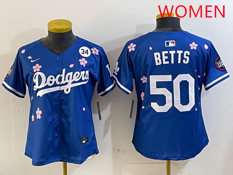 Women Los Angeles Dodgers #50 Betts Blue Sakura Edition 2025 Nike MLB Jersey style 5